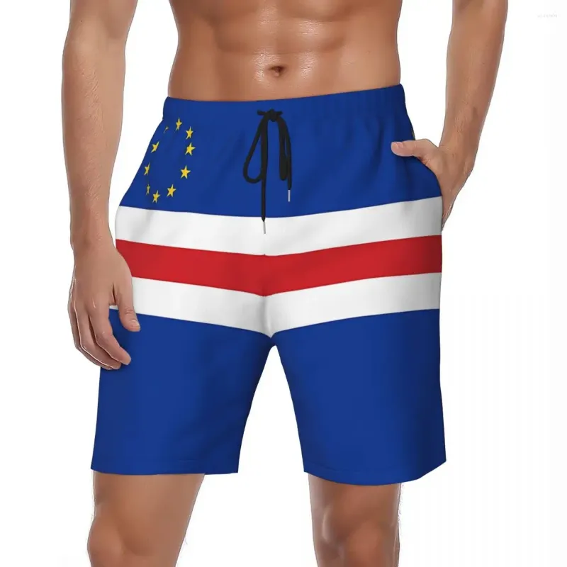 Calções masculinos placa de cabo verde bandeira y2k retro troncos de natação moda impressão secagem rápida surf na moda tamanho grande praia calças curtas