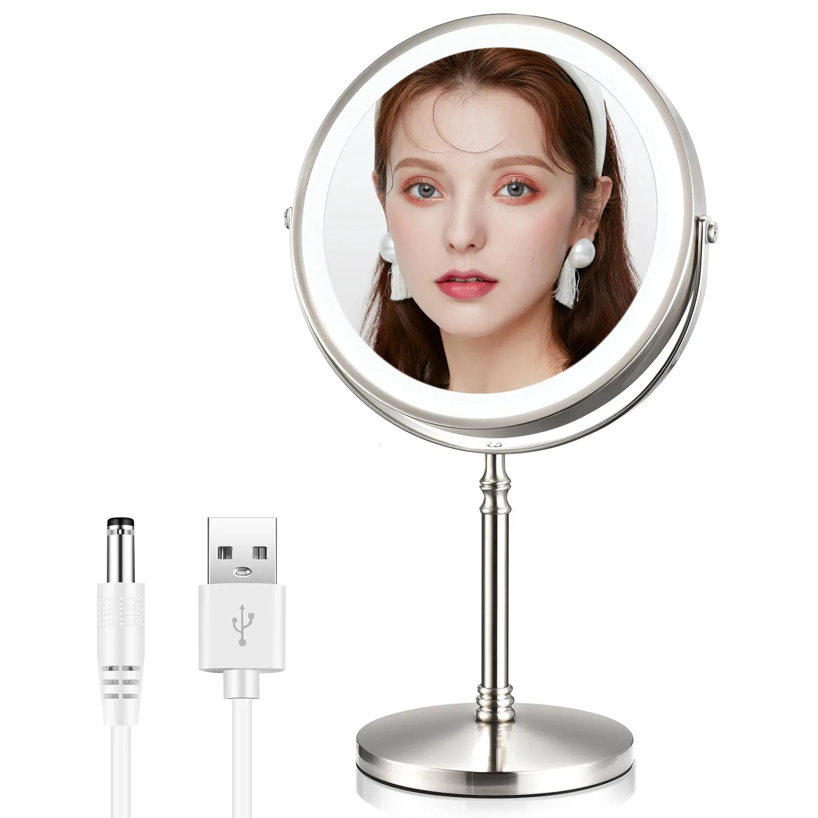 Miroir de maquillage avec lampe lumineuse, grossissant 10x, miroir de vanité de bureau, rétro-éclairé, lumière réglable, miroir cosmétique sur pied, 240327