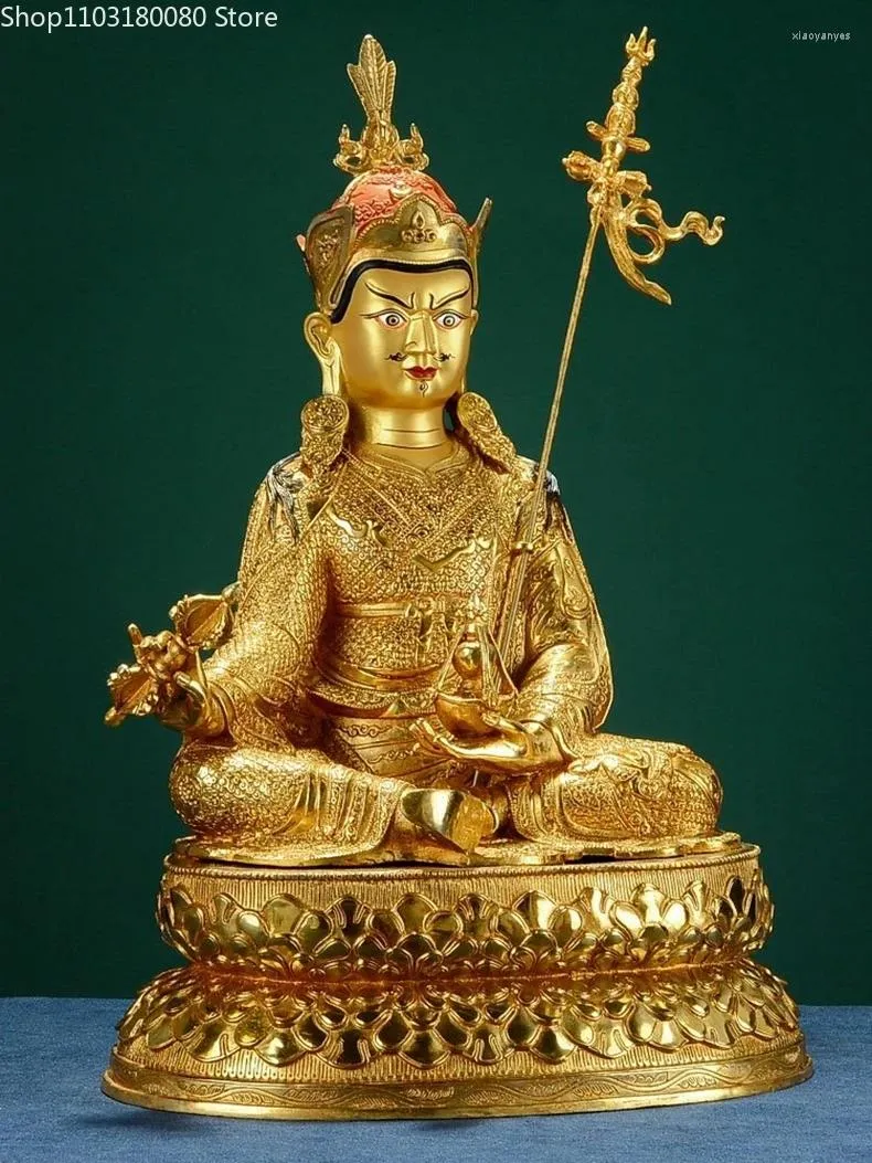 Statuette decorative 42,5 cm Rame Ottone Doratura Padmasambhava Statua di Buddha Tibet Buddismo Guru Rinpoche "Lotus-Born" Scultura Decorazioni per la casa