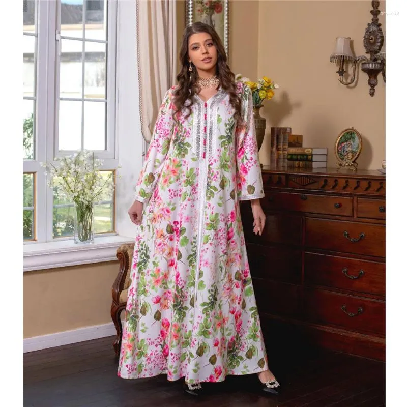 Ropa étnica 2024 Mujeres marroquíes Abaya Musulmán Hijab Vestido Turquía Vintage Estampado floral Kaftan Ramadán Dubai Vestidos Fiesta Vestido árabe