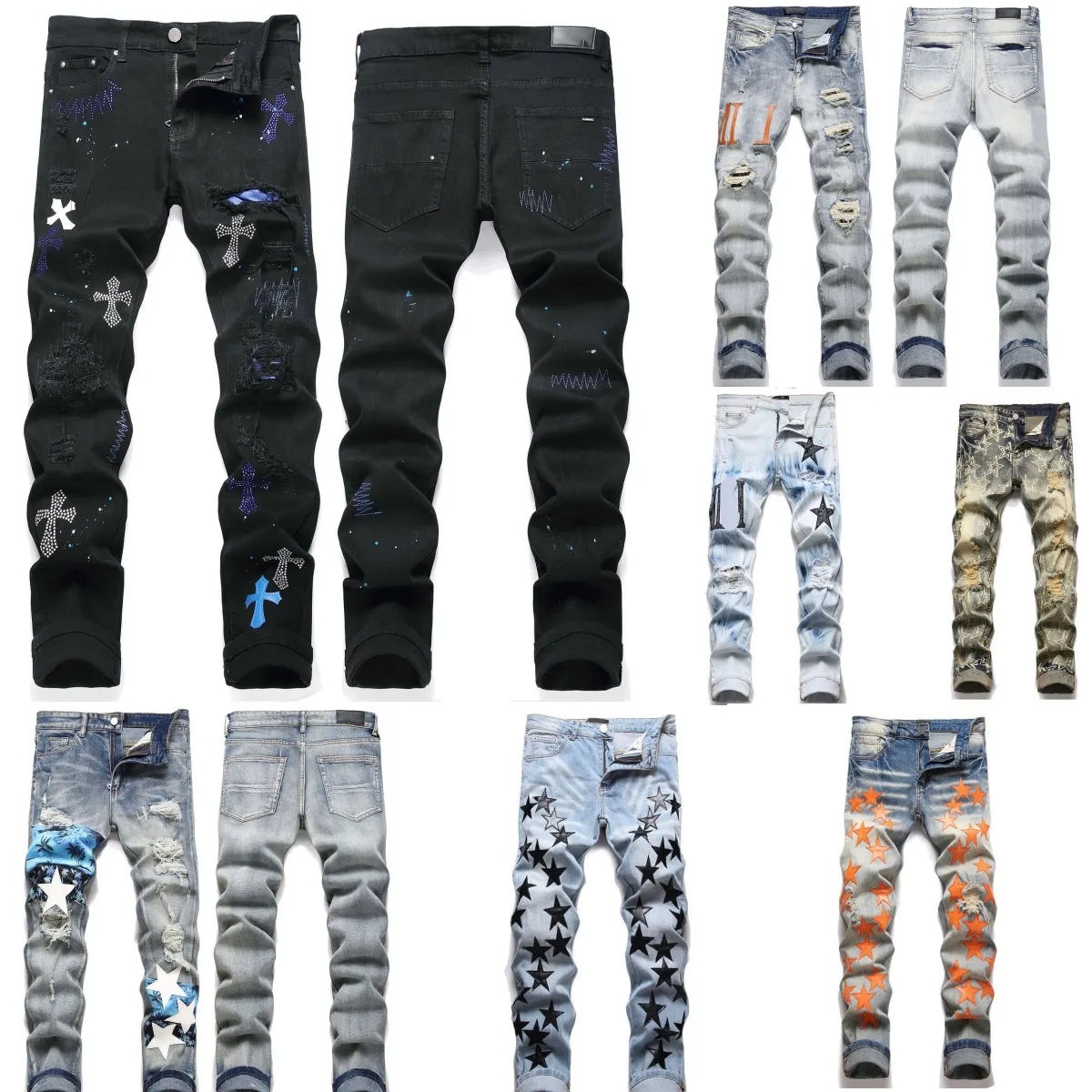 Mens designer jeans pants Am jeans for men skinny mens jeans star hombre mens pants trousers biker embroidery ripped for trend cotton man black jeans