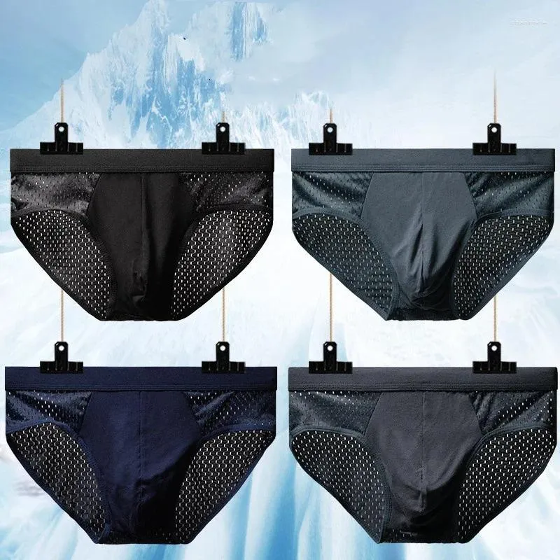 Unterhosen Herren-Unterwäsche aus Eisseide, atmungsaktiv, Bambus-Kohlenstofffaser, antibakteriell, bequem, hohle Hose, kalt