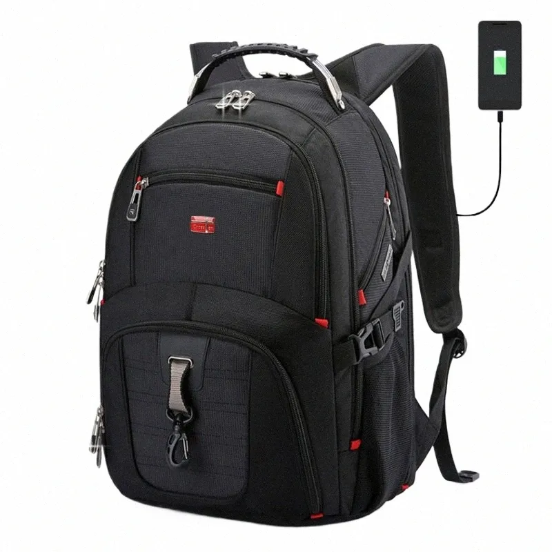 Crossten 17 "Sac à dos pour ordinateur portable Port de charge USB étanche Sac à dos multifonctionnel de style suisse Cartable Mochila Sac de voyage de randonnée N0mw #