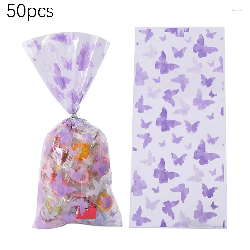 Narzędzia do pieczenia 50pcs motyle plastikowe torby na cukierki Butterfly Torby z srebrnym skrętem krawat