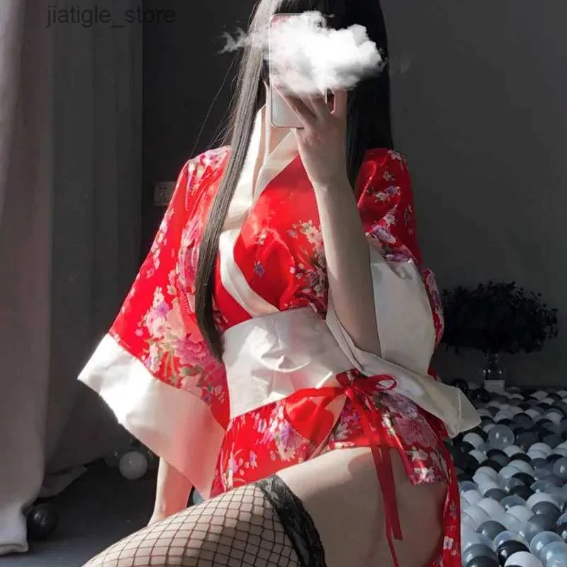 Sexy Set Sexy Japanese Kimono Dress Cosplay Erotic Lingerie Sweet Nightgown Women Bathrobe Pajama Temptation Nightwear Robes Underwear Y240329