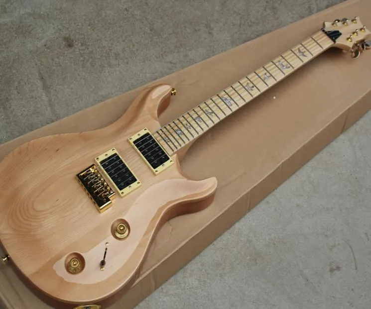 Chitarra elettrica color legno naturale con pickup Humbucker Tastiera in palissandro Intarsio per uccelli Può essere personalizzato come richiesto9148126