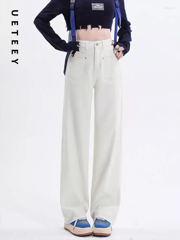 Women's Jeans UETEEY Beige High Waisted Wide Leg Baggy Pants Streetwear Trousers Y2k Fashion 2024 Vintage Loose Denim Mom