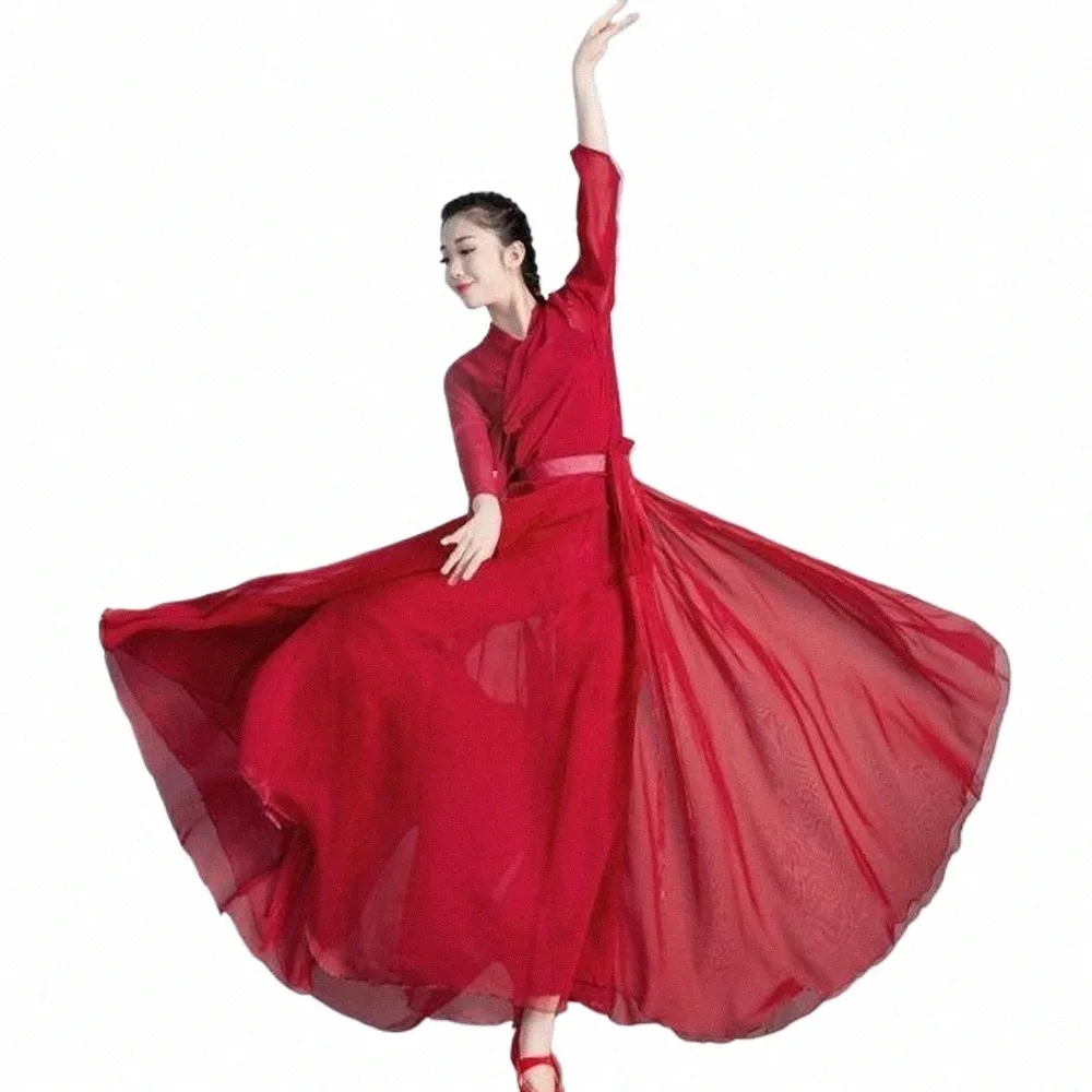 nuovo costume di danza classica cinese Rave Festival Abbigliamento Gonna a vento Pratica Vino rosso Abiti da prestazione in stile cinese x8IN #