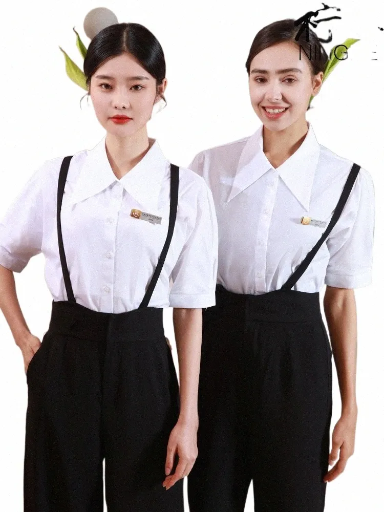 2023 Spring/Autumn New Beauty Sal Work Shirt and Pants Set Hotel Beautician Overalls Profial White Blouse Overalls D9ug#