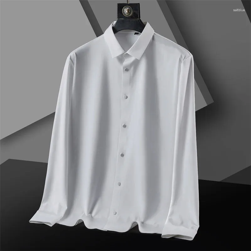 メンズカジュアルシャツ2024メンズフォーシーズンは高品質のシームレスなシャツ長袖マッチング韓国バージョンスリムバンブファイバーウェディングを着ることができます