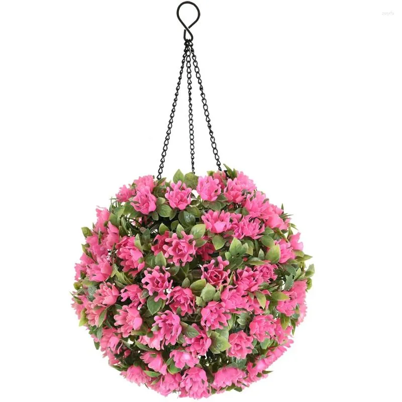 Flores decorativas flor grama bola lustre casa plantas falso pendurado jardim topiaria bolas luz para lâmpada solar de plástico