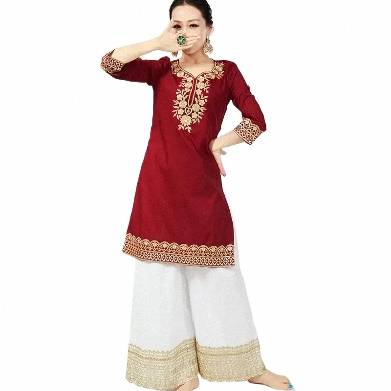 New Women's Dance Eastern Traditial Dance Robe Winter and Autumn Indian Dance Stage Performance Clothing 60C1#