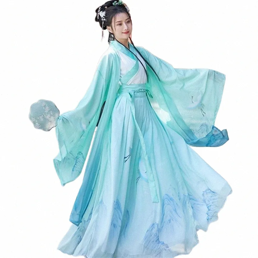 Ханфу женский костюм элегантный традиционный китайский стиль Ханфу Принчик Доктор Древний народный костюм сказок Q1V2#