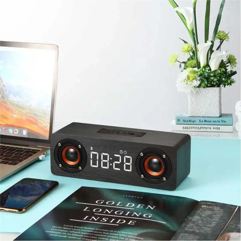 Orologi da tavolo Altoparlante subwoofer Bluetooth wireless in legno Home Theater con sveglia digitale a LED Radio FM Supporto audio Scheda TF/Musica AUX