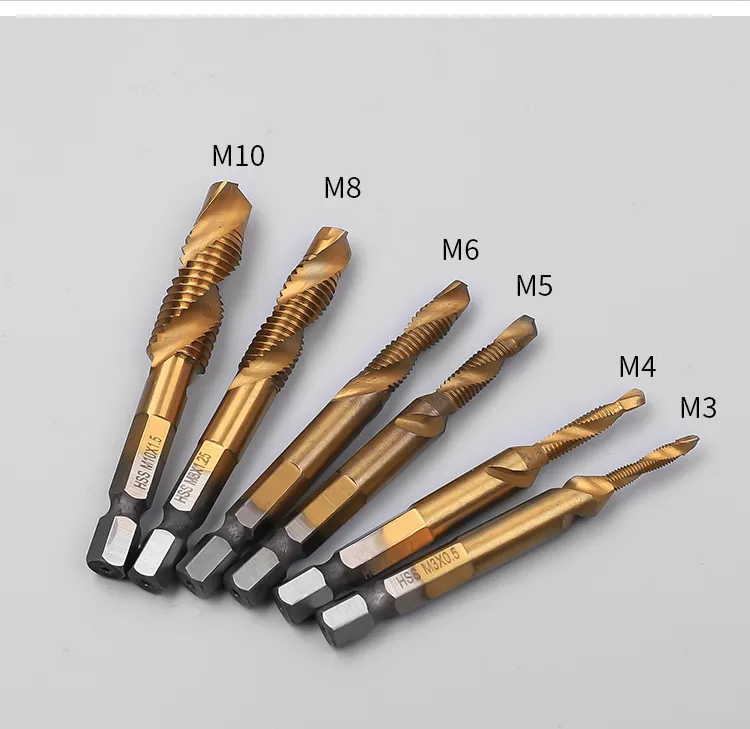 Titanium Plated Hex Shank HSS Metric Tap Drill Bits 3 in 1 Compound Bit ...