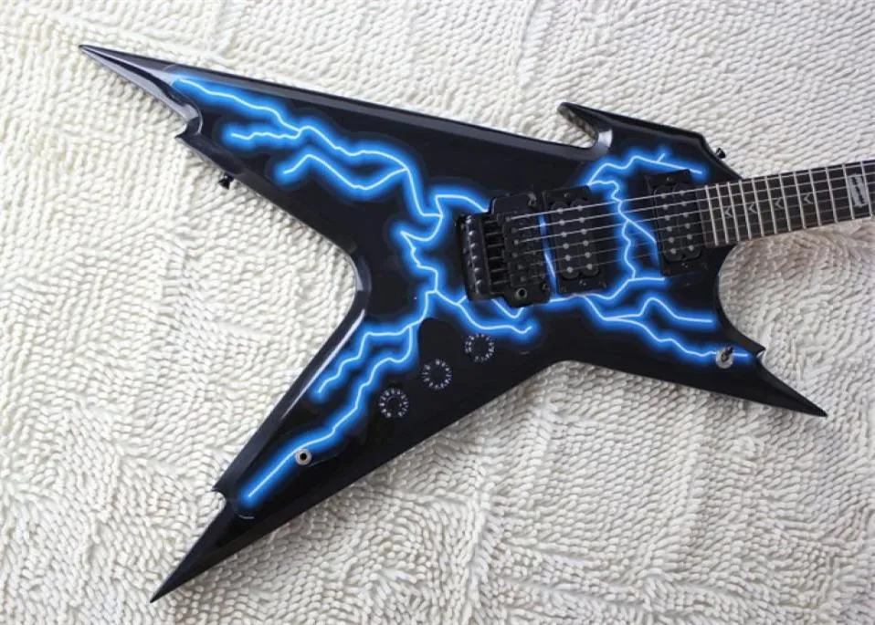 Högkvalitativ Razorback Electric Guitar China OEM Lightning Graphics Top Guitar kan anpassas för vänster4089636