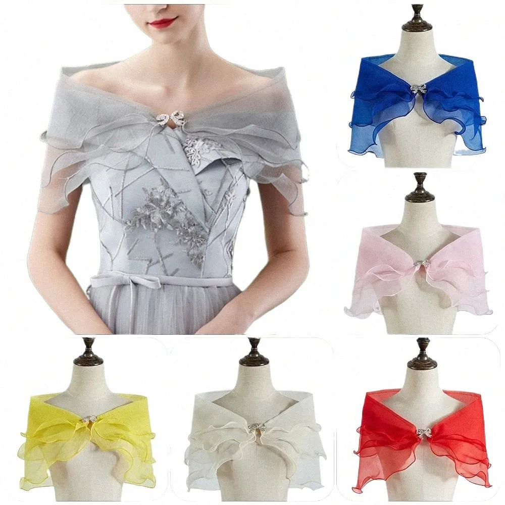 Femmes Casual Party Bow Rhinestes Manches en dentelle Haussement d'épaules Cape de mariage Cape de mariée Châle Banquet Châle d'été l35C #