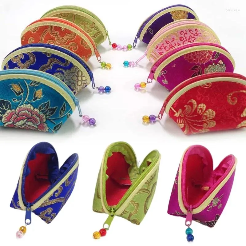 Sacs de rangement exquis Style chinois sac à main pochette fermeture éclair femmes sac à bijoux multicolore broderie tissu Bracelet conteneur