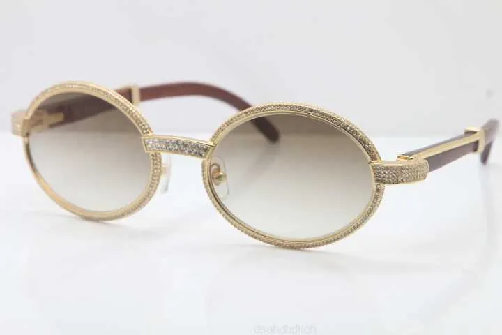 Óculos de sol de diamante de moldura completa de madeira de boa qualidade 7550178 redondo vintage unissex óculos de designer de marca de alta qualidade c decoração óculos de sol dourados