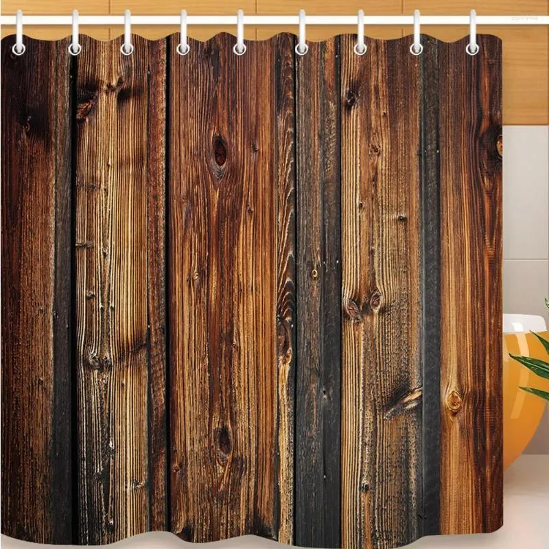 シャワーカーテンヴィンテージの防水カーテン3Dプリントファブリックフック付きプリム洗える家の装飾素朴な木製のバスルーム用品エル