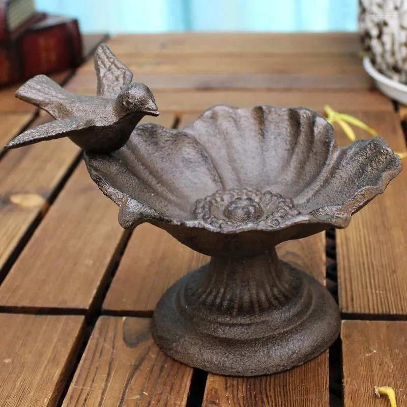 Decorative Figurines American Country Style Bird Around Circle Flower Footed Design Cast Iron Metal Feeder Bowl Tray