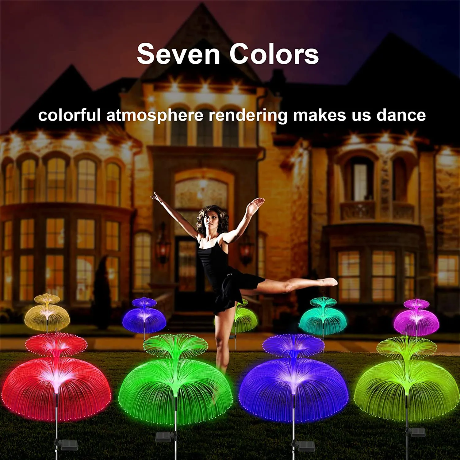 Double Jellyfish Light Solar Garden LED Fiber Optic Lights Outdoor ...
