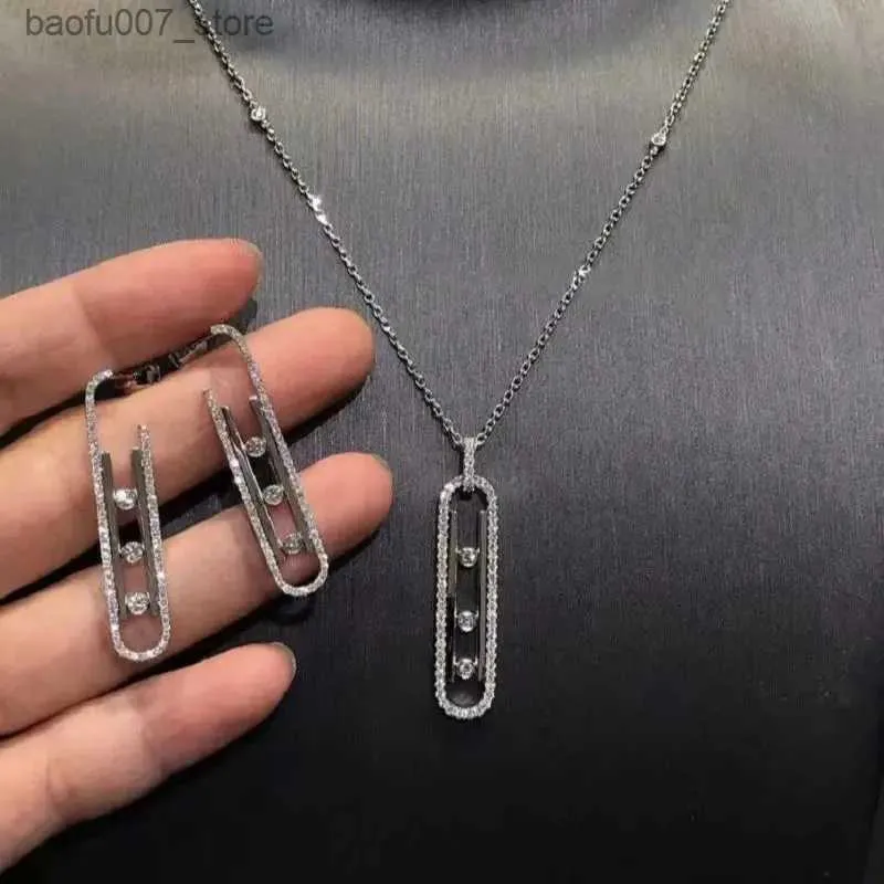 Pendant Necklaces Luxury Brand Jewelry % S925 Sterling Silver Fashion Womens Necklace and Earrings Cutting Mobile Diamond Exquisite GifQ240330