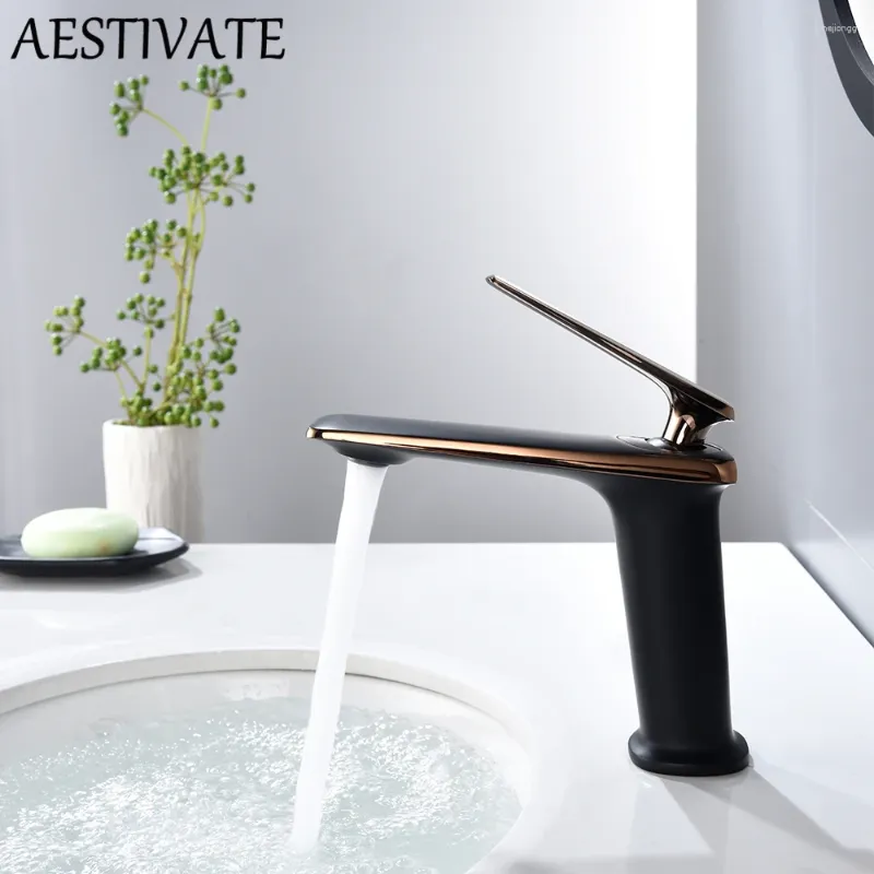 Bathroom Sink Faucets Matte Black Faucet Cold Water Mixer Tap Brass Paint Basin Single Hole Tapware Chrome Short Style