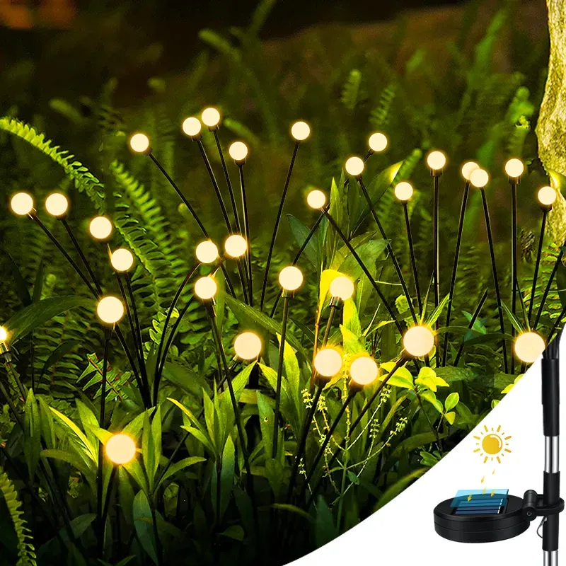ULAIYO Vibrant Solar Garden Lights, Ultra Bright Solar Firefly Lights Outdoor Waterproof High Flexibility Starburst Swaying Light 8 Led Landscape Ligh