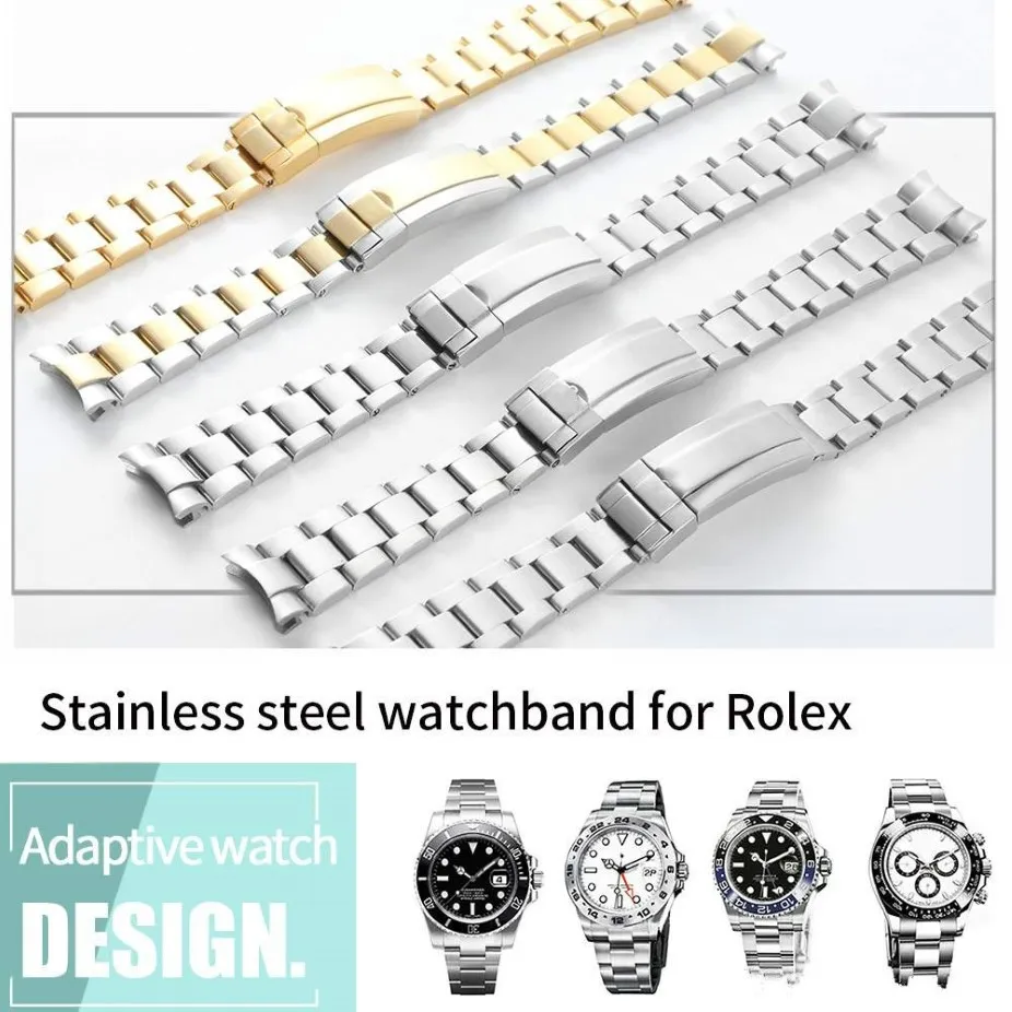 Nouveau Bracelet de montre 20mm Bracelet de montre Bracelet en acier inoxydable 316L extrémité incurvée accessoires de montre en argent Bracelet de montre homme pour Submarine305c