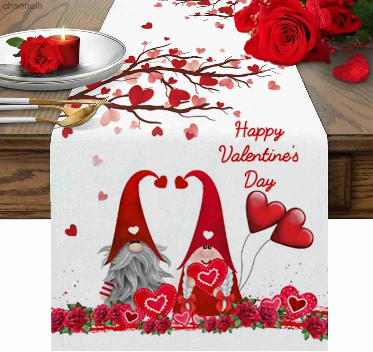 Bordslöpare Valentines Day Love Tree Linen Runners Dresser Scarves Decor Romantic Dining Wedding Decoration YQ240330