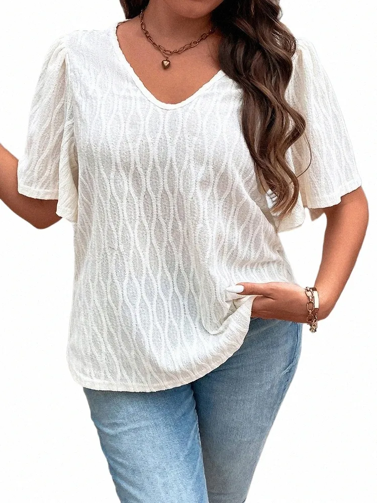 Gibsie Plus Size Witte Blouses En Tops Voor Vrouwen Fi 2023 Nieuwe Zomer Korte Mouw V-hals Losse Casual Vrouwen Kleding 75Sk #