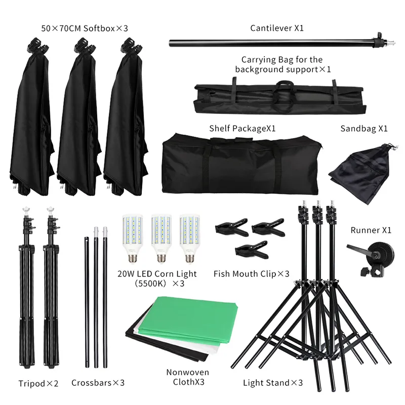 Photography Studio Kit: Background Frame, Softbox Lighting & 3 ...