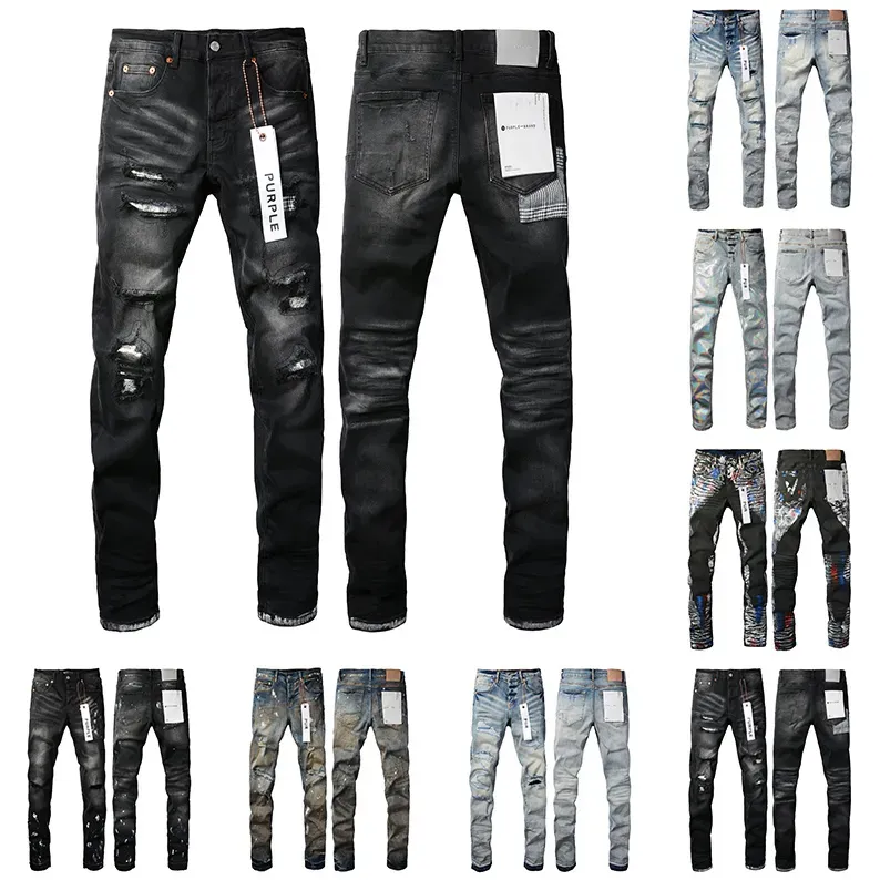 Purple Brand Herren-Jeans, zerknittert, grau, modische Hosen, lila Herren-Jeans, Streetwear, zerrissene lange Hosen