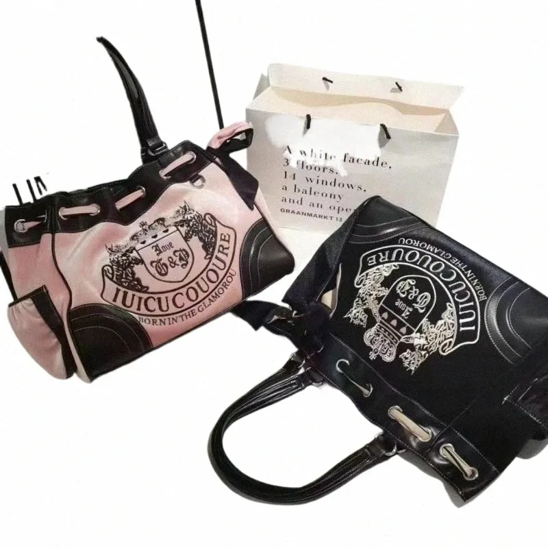 Y2K Women Gothic Haft haft Veet Bag na ramię Vintage Projektant Fi Duża torebka dla dziewcząt sklep Chic To Bags E5ai##