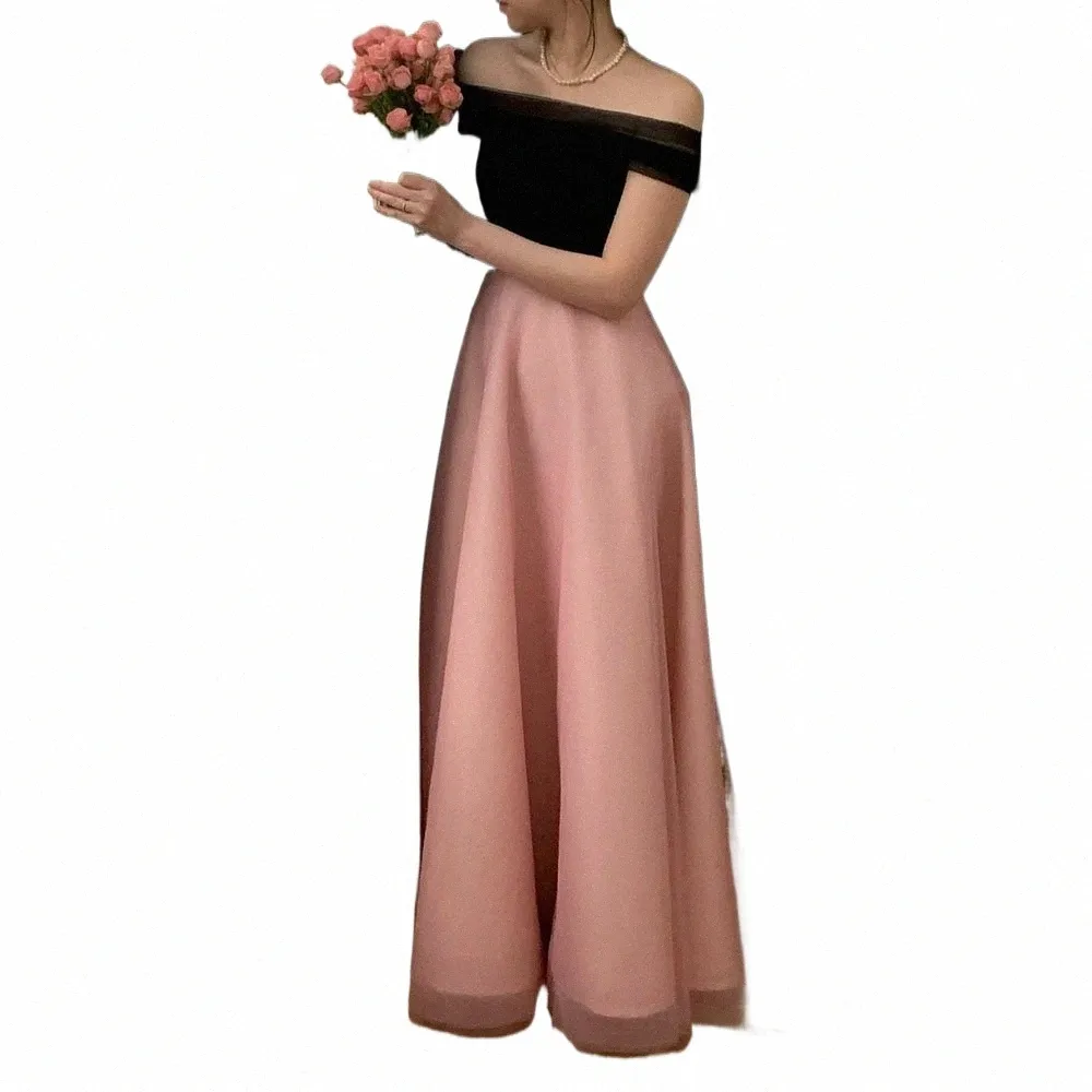 oeing Black And Pink Evening Dres Korea Simple Strapl Photo Shoot Prom Gowns Formal Ocn Elegant Wedding Party Dr K1yV#