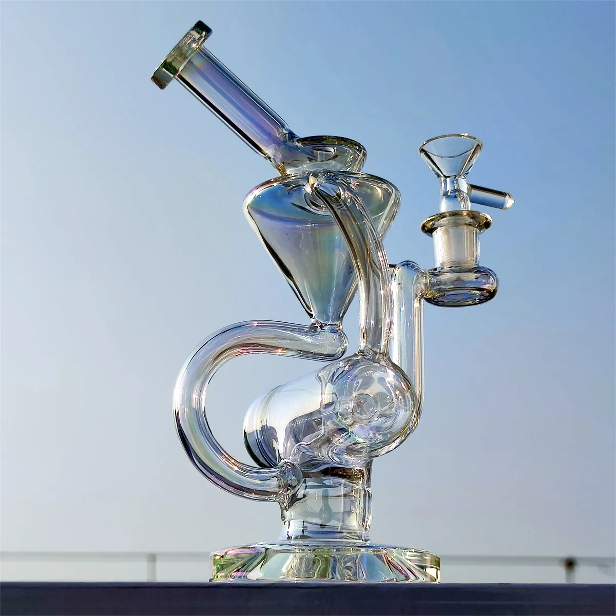 2024 Multifärg tonad regnbåge 8 tum glas bongs vattenrör bong tobak rökrör 14mm skål dab rigg återvinningsbubbler rör