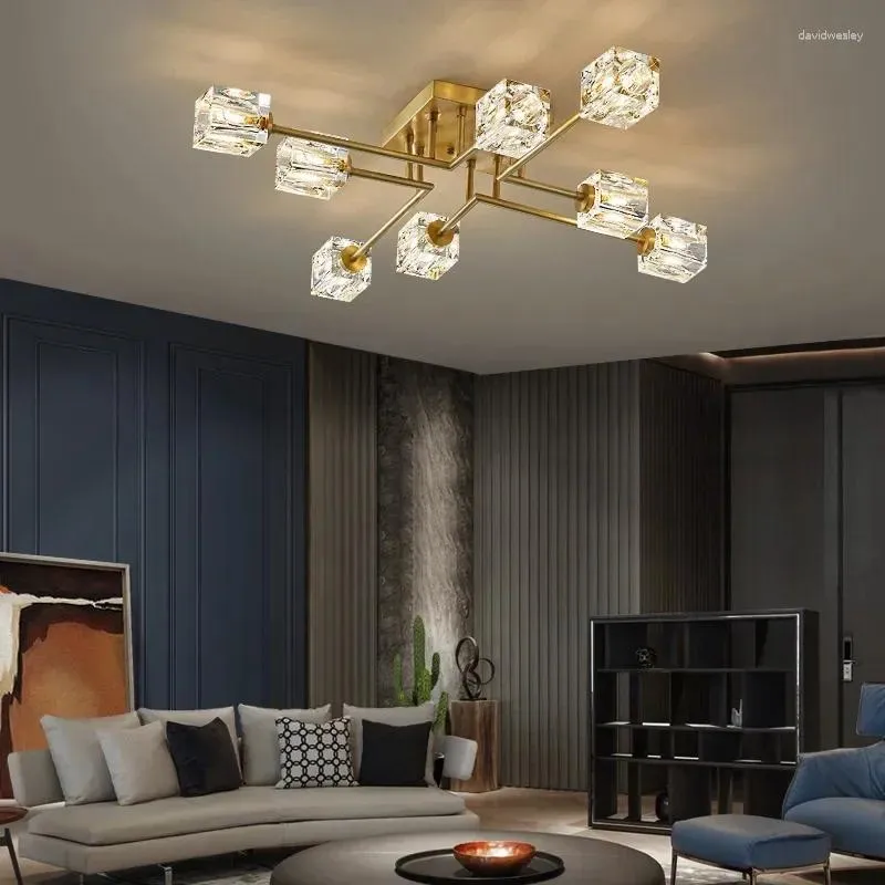 Plafondverlichting Volledig koperen licht Luxe wonen Sfeervolle eetkamer Hoofdslaapkamer Studeerkamer Kristallen lamp