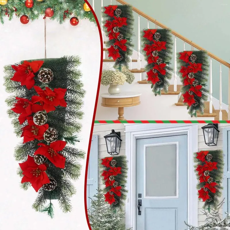 Ensemble de décorations de noël pour porte d'entrée, fleurs décoratives, couronne de vigne/guirlande de raisin, pré-éclairé sans fil