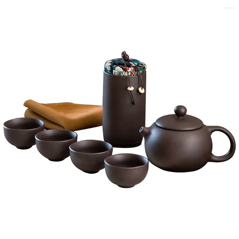 Service à thé fait à la main sable violet 7 pièces service à thé 1 théière 4 tasses sac caddie voyage Portable chinois