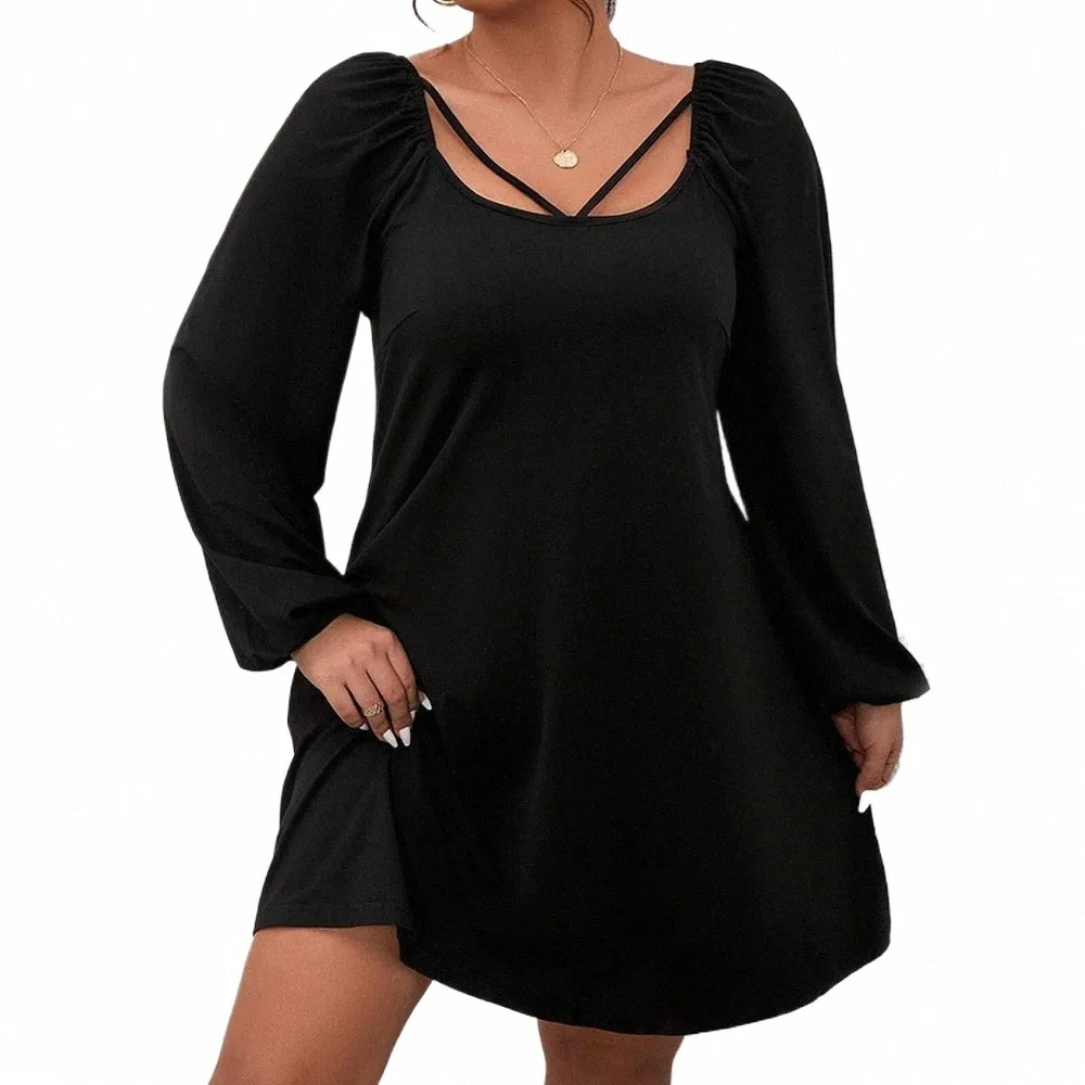 Grande taille femmes Dres 2023 nouveau Fi taille a-ligne Dr décontracté couleur unie bulle manches col carré tempérament Dres Y21d #