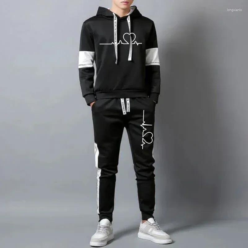 Men's Tracksuits Tracksuit Letter Hoodies Pants Set Male Hooded Sweatshirt 2 Piece Suit White Black Autumn Winter Outfits 2024