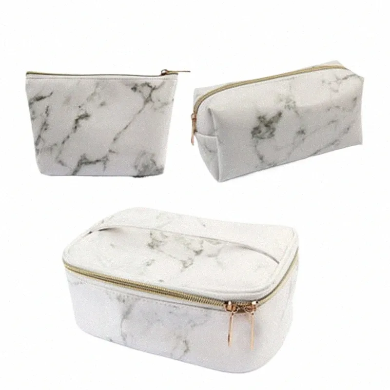 3pc / set sac de maquillage en marbre femmes fourre-tout portable trousse de toilette organisateur trousse de beauté cosmétique boîte de maquillage trousse de toilette étanche P8II #