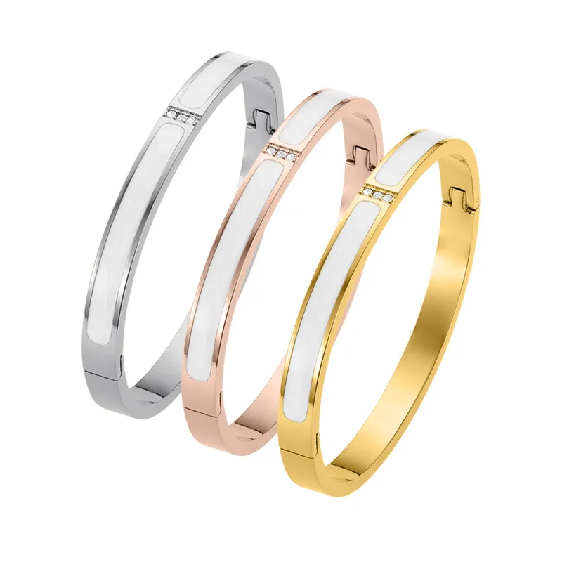 2024 Minimalist Stainless Steel 18K Gold Electroplated Bracelet Non Fading Personalized Titanium Steel Set with White Drip Glue Bracelet for Women