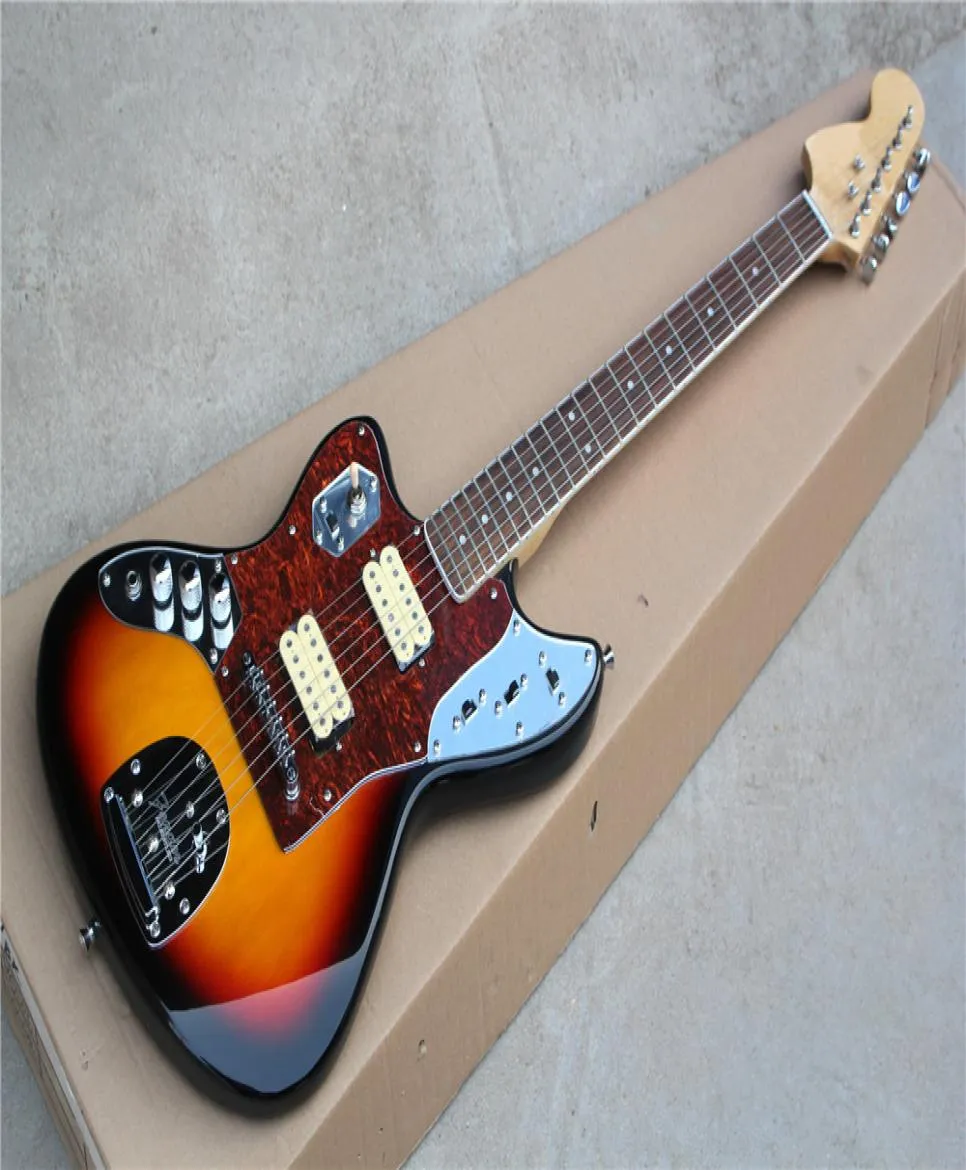 Guitare électrique Sunburst pour gaucher personnalisée en usine avec pickguard en forme de tortue rouge, touche en palissandre, 22 frettes, peut être personnalisée 1291959