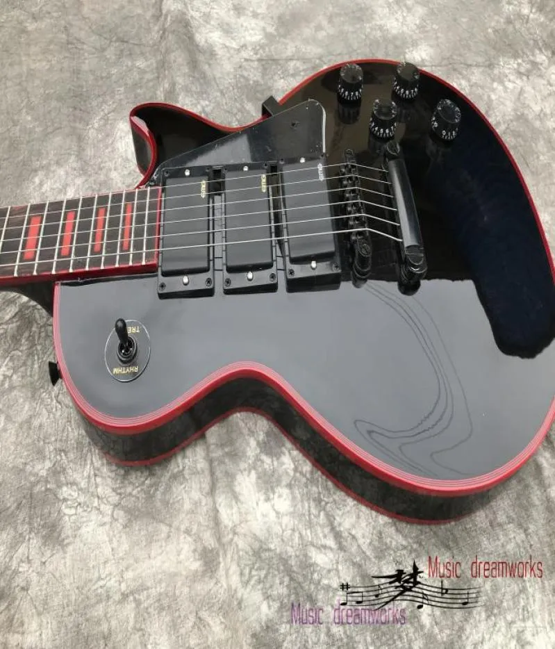 Nuova chitarra elettrica intera dalla Cina, legno di acero, chitarra personalizzata, 3 pickup, rilegatura e intarsi rossi e LOGO3595102