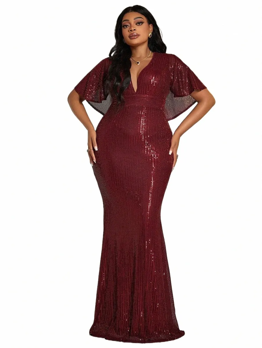 Toleen femmes grande taille Maxi Dres invités de mariage printemps/été lg manches paillettes élégant queue de poisson dr robes de mariée J8S1 #