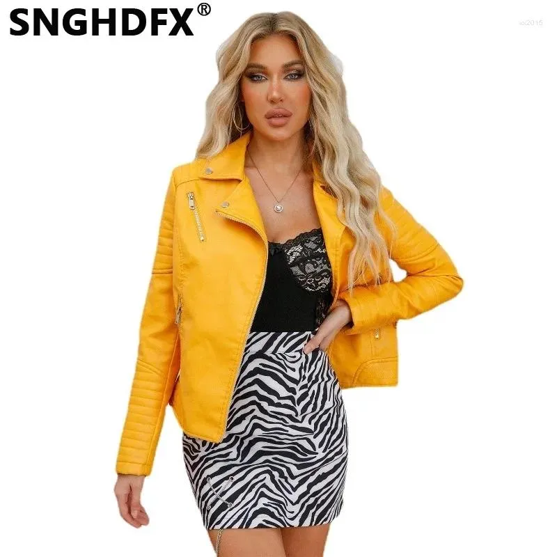 Женские куртки SNGHDFX, женская одежда, зимние пальто с отложным воротником, топы из искусственной кожи на молнии с длинными рукавами, весна-осень 2024