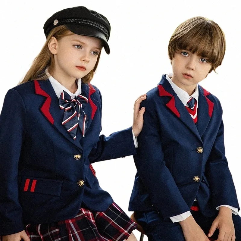 Ensemble de costume d'école d'étudiant de style anglais et uniforme de maternelle, vêtements d'école de printemps et d'automne, uniformes de classe d'automne pour enfants.R99y#