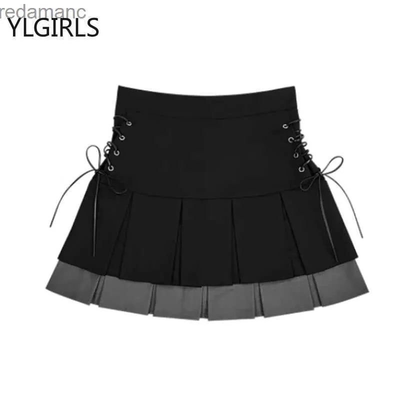 Gonne Skorts Ragazze Harajuku giapponesi Y2k Moda Vita alta Lace-Up Gothic Lolita Mini Gonna torta Donna Streetwear Dolce Gonne scozzesi a pieghe 240330